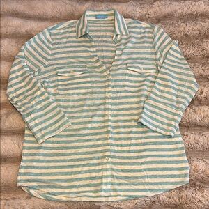 J. McLaughlin Linen Teal and White Striped Shirt